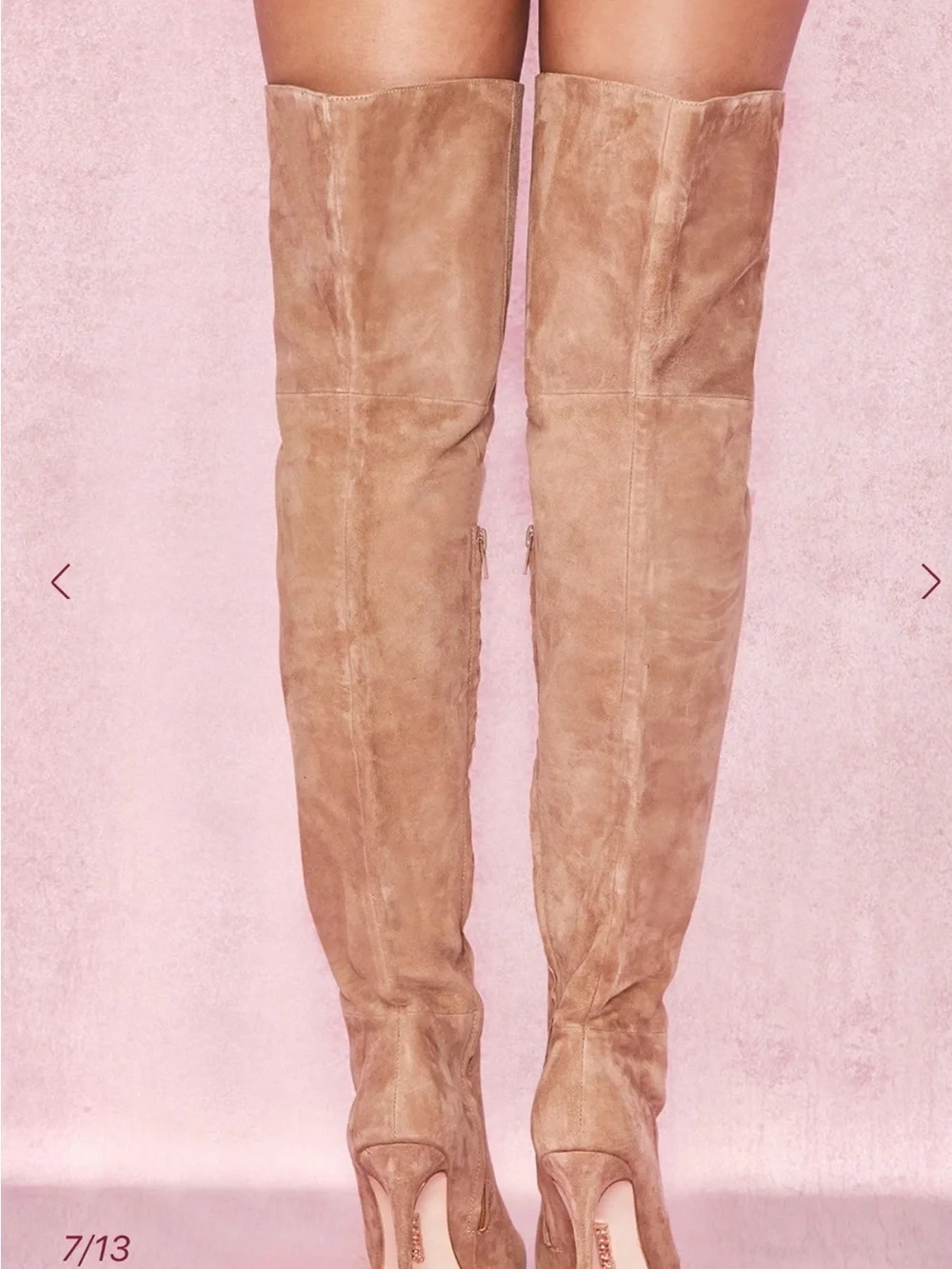 House of cb EXTRAORDINAIRE Tan Real Suede Thigh Boots